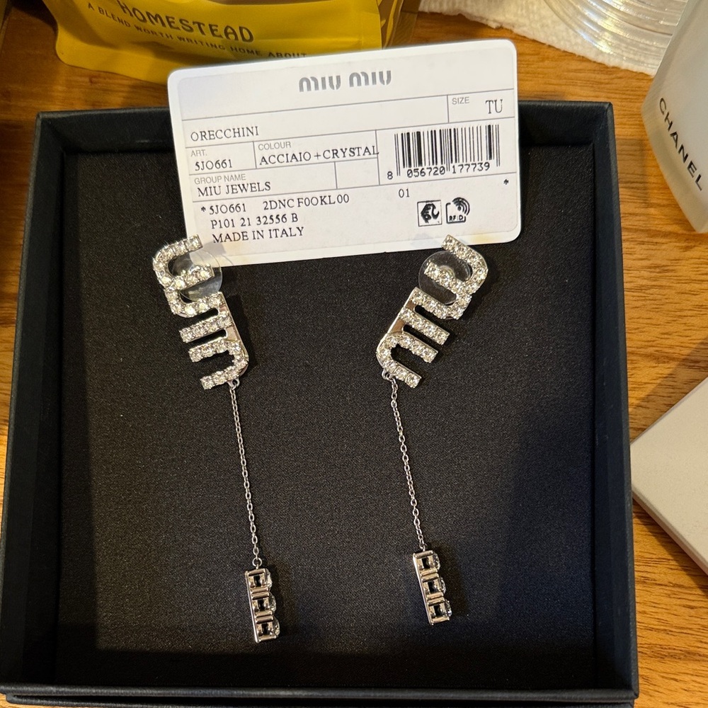 Miu Miu Silver Crystal Drop Earrings（ excellent condition)